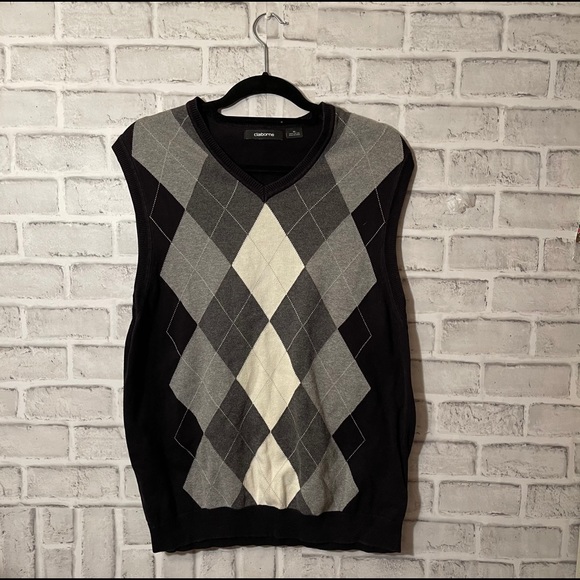 Claiborne Jackets & Blazers - Claiborne Black and White Argyle Sleeveless Vest